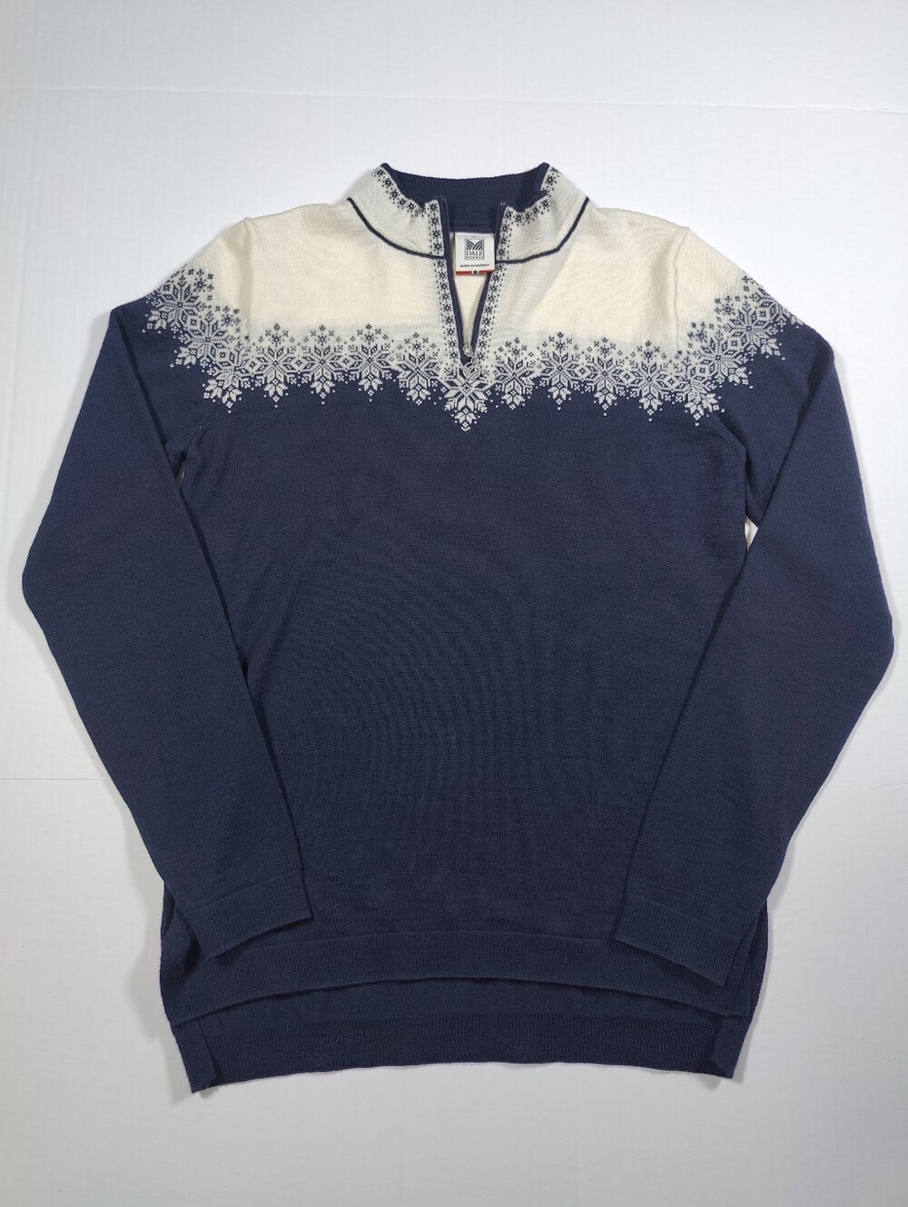 Dale of Norway Women Snefrid 100% Wool Navy White Fair Isle Quarter Zip Size M